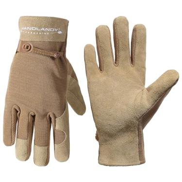 Imagem de HLDD HANDLANDY Luvas de Trabalho para Mulheres e Senhoras, Luvas de Jardinagem de Couro de Vaca, Luvas de Trabalho Respiráveis para Motoristas, Mecânicos, Construção, Jardinagem (Médio, Marrom)