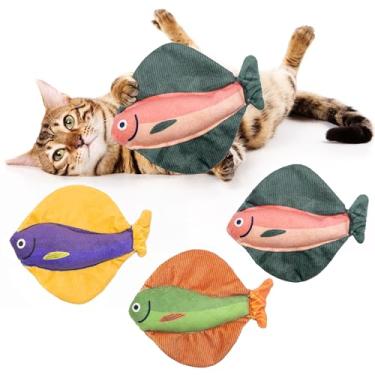 Imagem de Maiiu Peixes macios de erva-dos-gatos, pacote com 3 brinquedos de gato com som enrugado, brinquedos interessantes para gatos para uso interno, brinquedos duráveis e altamente interativos de erva de