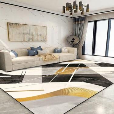 Imagem de Tapete geométrico dourado para sala de estar, decoração de área grande, tapetes para casa, para quarto, sofá macio, JH021, flanela, 5.200 x 300 cm, 78,7 x 118 pol.