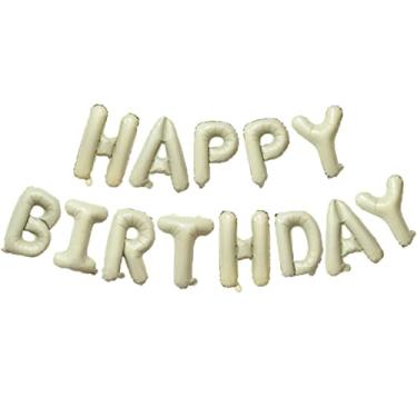 Imagem de Faixa de feliz aniversário bege creme fosco areia branca mulheres menino menina homens urso de pelúcia neutro decorações de aniversário boho groovy aniversário decoração de festa 1st 2nd 5th 10th Sweet 16 21st 18th 30th 40th 50th 60th 70th