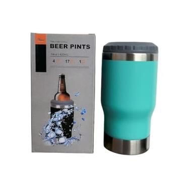 Imagem de Copo Porta Cerveja Térmico Suporte Garrafa Térmica De Lata Latinha Latão Long Neck Aço Inox Refrigerador Isolado Isolador (Azul Claro)