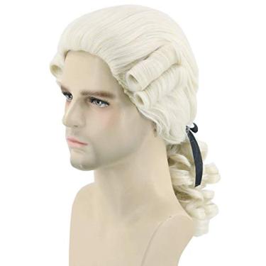 Imagem de Topcosplay Peruca Masculina Para Trajes De Juiz Histórico Colonial Peruca Bege Perucas Cosplay De Halloween