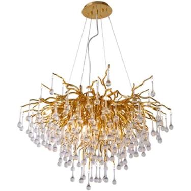 Imagem de Lustre moderno lustre luz de teto ramos luxuosos gotas de água lâmpada de cristal, lustre de cristal moderno, gota de cristal K9 transparente de luxo luminária de teto elegante dourado 150 cm A