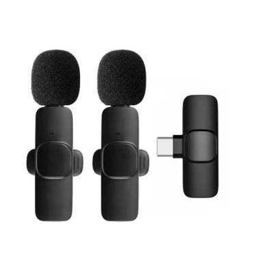 Imagem de Microfone Lapela sem fio Duplo p/ Celular Profissional Tipo C  Microfo