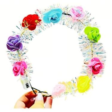 Imagem de Tiara Coroa Flores Colorida com LED para Fantasia Carnaval e Bloquinho