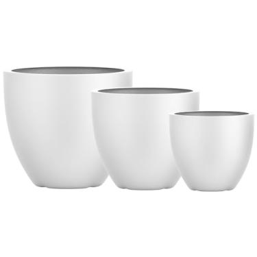 Imagem de Kit 3 Vasos Vietnamita Decorativo Fibra De Vidro 57cm 45cm E 36cm (Branco Fosco)