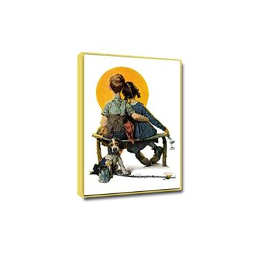 Imagem de Impressões de arte famosas emolduradas a ouro - Pôster de Norman Rockwell - Little Spooners ou Sunset Wall Art - Tela de arte de parede reprodução de pinturas famosas - Arte de imagens de paisagem