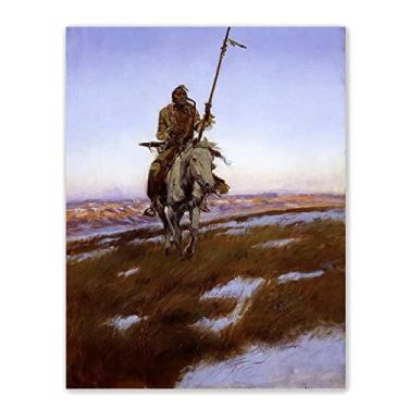 Imagem de JZSDGB 'Cree Indian' de Charles Marion RussellImpressão em tela - pinturas famosas - Reproduções de imagens de paisagens em tela arte de parede para decoração de casa 60 x 85 cm (24 x 33 pol) sem