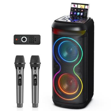 Imagem de Máquina de Karaokê JYX T20-T com 2 Microfones e Alto-Falante Bluetooth