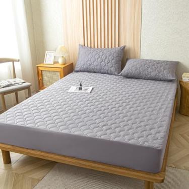 Imagem de Protetor de Colchão Impermeável Acolchoado Capa de Colchão Simples Cor Sólida Queen King Size Lençol de Colchão Respirável Decoração de Quarto, Lavável na Máquina-Cinza||Queen: 149.9x200.7 cm (1 peça)