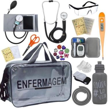 Imagem de Kit Bolsa Transparente Aparelho de Pressão Aneroide Medidor de Glicose