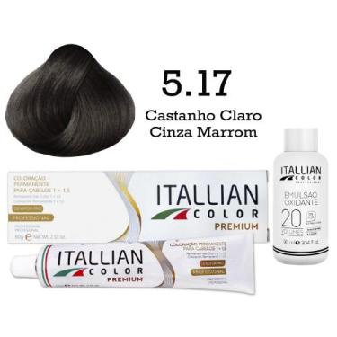 Imagem de Coloração 5.17 Castanho Claro Cinza Marrom + Oxi 20 Vol  Itallian Colo