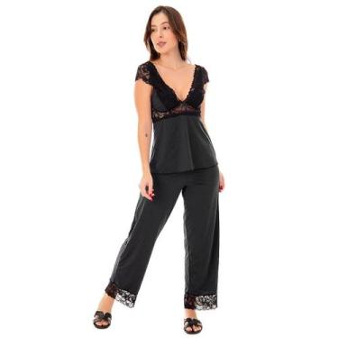 Imagem de Pijama Feminino Com Manga Curta de Renda Sem Bojo Calça - Empório Ling