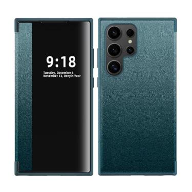 Imagem de FWYANZH Capa flip para Samsung Galaxy S25 Ultra/S25 Plus/S25, Smart Clear View Window Slim Capa de couro à prova de choque, verde, S25 Ultra