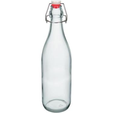 Imagem de GARRAFA ÁGUA SUCO LEITE HOME&CO COM TRAVA NA TAMPA VIDRO 1L 32x8x8cm TRANSPARENTE