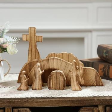 Imagem de nezababycos Cena de Páscoa de túmulo vazio e decorações de cruz, presépio de ressurreição de Páscoa de madeira, bandeja em camadas com Jesus para cristãos religiosos, casa, mesa, cornija, prateleira