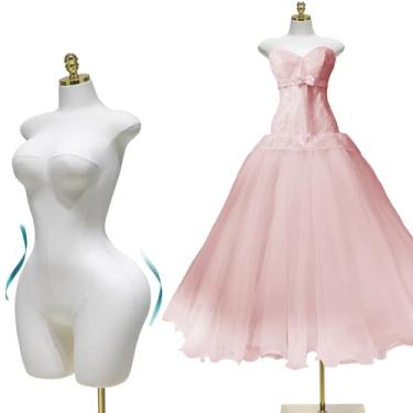 Imagem de Fnylotusr Manequim Feminino, Torso, Manequim Sexy Ajustável Plus Size, Base De Suporte De Metal, Modelo De Exibição De Roupas, Manequim, Modelo De Varejo Para Loja, Boutique, Designer, Joias (Dourad