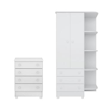 Imagem de Quarto Para Bebê com Guarda Roupa e Cômoda Doce Sonho Branco - Qmovi