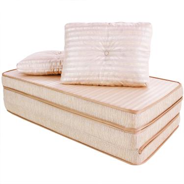 Imagem de Puff Multiuso 3 Em 1 + Travesseiro Jacquard Bege Casal Bf Colchões