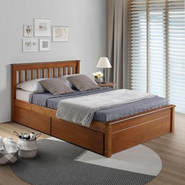 Imagem de Conjunto Cama Casal Inglesa Com Dois Gavetões Em Madeira Maciça Mv Outlet Mel