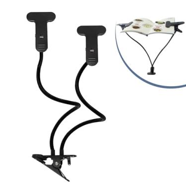 Imagem de Suporte de livro para leitura, suporte de livro de receitas com mangueira flexível e 2 braçadeiras de metal, suporte de livro ajustável em altura para mesa, suporte de livros de culinária dobrável