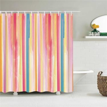 Imagem de Listras Cortina de Banho Tecido Impermeável Cortinas de Chuveiro Padrões Geométricos Tela de Banheira para Banheiro Decoração de Casa, 1764M, L210xA180cm