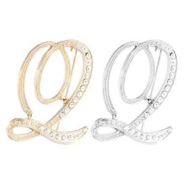 Imagem de PATIKIL Broche de letra, 2 peças letra Q broches de strass metal cristal alfabeto A-Z broche de lapela para mulheres joias presente terno roupas chapéu vestido casaco artesanato, ouro prata, length