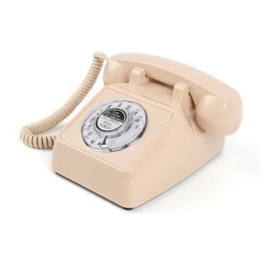 Imagem de Telefones fixos retrô com fio para casa, telefone giratório vintage marfim com toque e volume ajustável, conjunto de telefone analógico de mesa antigo, fácil para idosos/idosos, telefones decorativos
