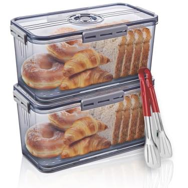 Imagem de POPBUTTO Pacote Com 2 Caixas De Pão Para Bancada Cozinha Pinças, Recipiente Armazenamento Registro Tempo E Tampa, Hermético Caseiro, Torrada, Integral, Donut Bagel