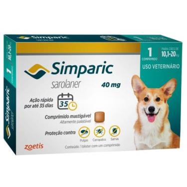 Imagem de Simparic Antipulgas e Carrapatos 40mg - 10,1kg a 20kg Zoetis 1cpr