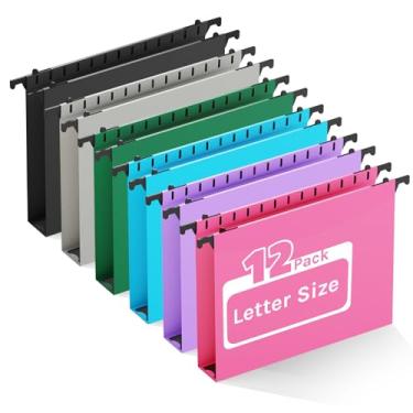 Imagem de Ansook Pastas suspensas de plástico reforçadas, pacote com 12 unidades, tamanho carta (8.5 x 11 polegadas), expansão de 2,5 cm, para arquivos em massa e tabelas médicas, cores sortidas