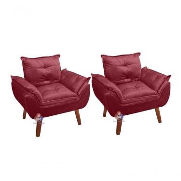 Imagem de Kit 02 Poltrona/cadeira Decorativa Glamour Com Pés Quadrado Vinho / Bordô