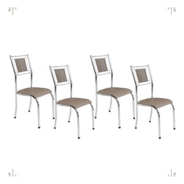 Imagem de Kit 4 Cadeira Jantar Moderna Cromada Aço Junco Cozinha Sala Cor Do Assento:bege-cromada