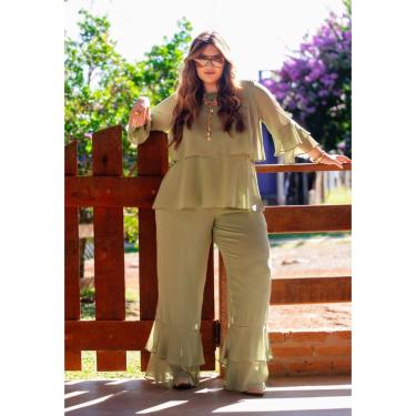 Imagem de Conjunto Liso Plus Size Blusa e Calça com Babado