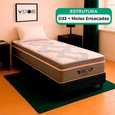 Imagem de Cama Box Baú e Colchão Ibiza Molas V-Store 78x188x22