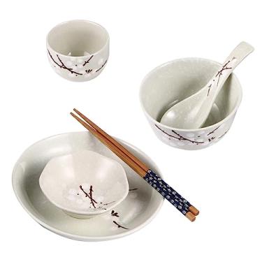 Imagem de Mobestech 1Conjunto Louças de Cerâmica Japonês Tigela Xícara Colher e Hashi Design Flor Prático Uso Diário