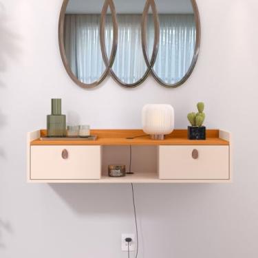Imagem de Suspenso 90 cm Organizador Para Parede 2 Gavetas Rack Aparador Penteadeira Multiuso Sala Quarto Cozinha Salão (Off White/Cinamomo)