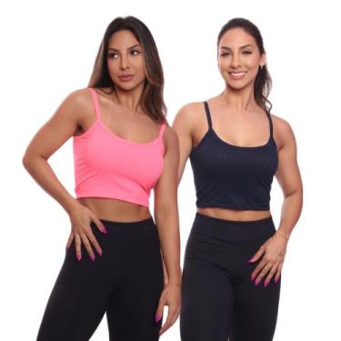 Imagem de Kit 2 Top Cropped Alcinha Canelado Feminino Lisa Básica - Brás e Cia, 