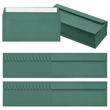 Imagem de PATIKIL Pacote com 100 envelopes de negócios verde escuro nº 10, envelopes coloridos autoselados tamanho carta para convites de escritório de correspondência, 10 x 23 cm