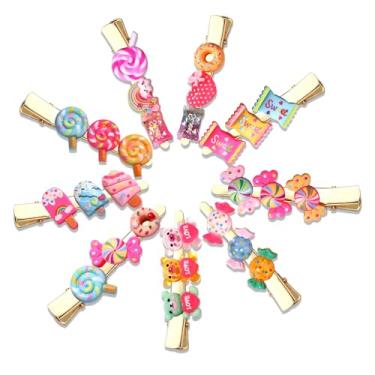 Imagem de 9 peças de grampos de cabelo doces novidade pirulito colorido doce doce sorvete donut grampo de cabelo bonito divertido amizade jacaré conjunto de clipes de metal para aniversário, Halloween, férias