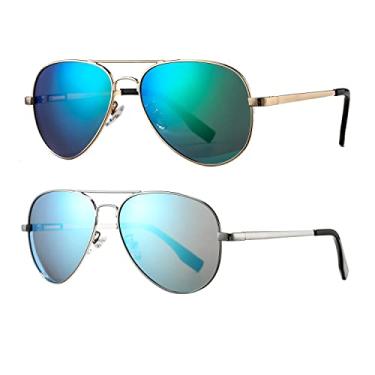 Imagem de Óculos de sol aviador polarizado para homens e mulheres, armação de metal leve com proteção UV400, Silve Frame/Blue Lens,gold Frame/Green Lens, MM