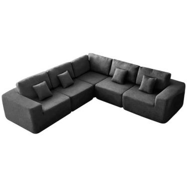 Imagem de Kit Sofá Modular 5 Lugares Moderno Curvo Orgânico Adapt Linho - Amaren