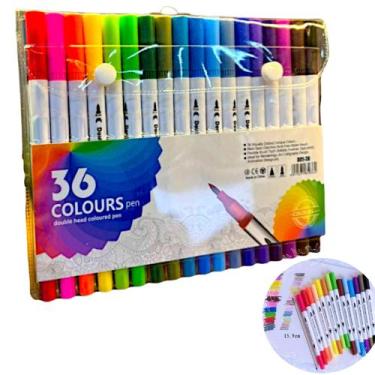 Imagem de Kit Caneta Brush Pen 36 Cores Duas Pontas Pincel Lettering Colorido - 