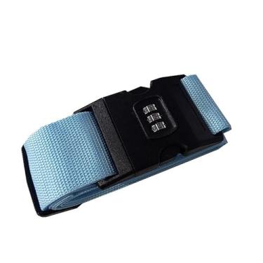 Imagem de Cinta de Proteção para Mala de Viagem, 2 Metros, Cadeado com Código de 3 Dígitos, Ajustável, 5 cm Largura (Azul celeste)