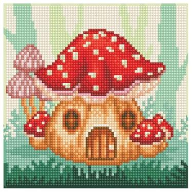 Imagem de Diamond Art By Leisure Arts Mushroom House, 20 x 20.3 cm, kits de pintura de diamante para adultos - Kits de arte de diamante, um kit de artesanato criativo relaxante com pedras preciosas