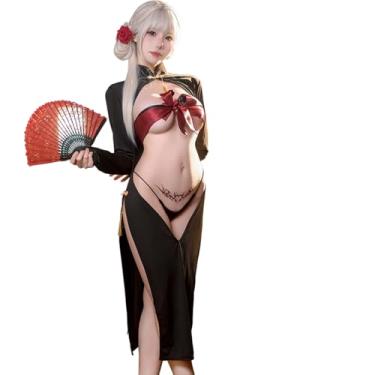 Imagem de SENJIY sexy cheongsam dress for women outfit lingerie Costume long Chinese Style anime cosplay Roleplay See-through High Split Qipao Bodycon Chemise Nightgown Babydoll Thong black