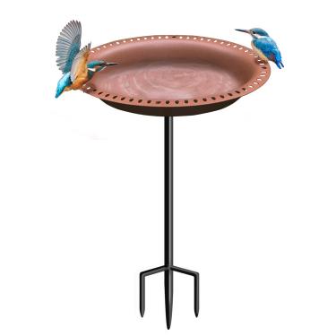 Imagem de Eazielife Banheira de pássaro para uso ao ar livre com suporte para bebedouro antigo com base de estaca de metal, 71 cm de altura, formato oval, marrom (pacote com 1)