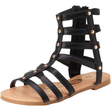 Imagem de bebe Sandálias para meninas – Sandálias gladiadora cravejadas de couro com zíper no tornozelo (bebê/menina), Preto, 4 Big Kid