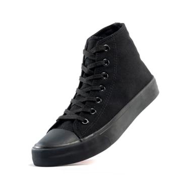 Imagem de rosyclo Tênis feminino de lona de cano alto moda com cadarço clássico casual sapatos de caminhada, Preto completo, 40 BR