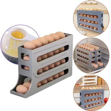 Imagem de Porta Ovos 4 Andares Organizador de Geladeira Rolante Cinza - 123organ